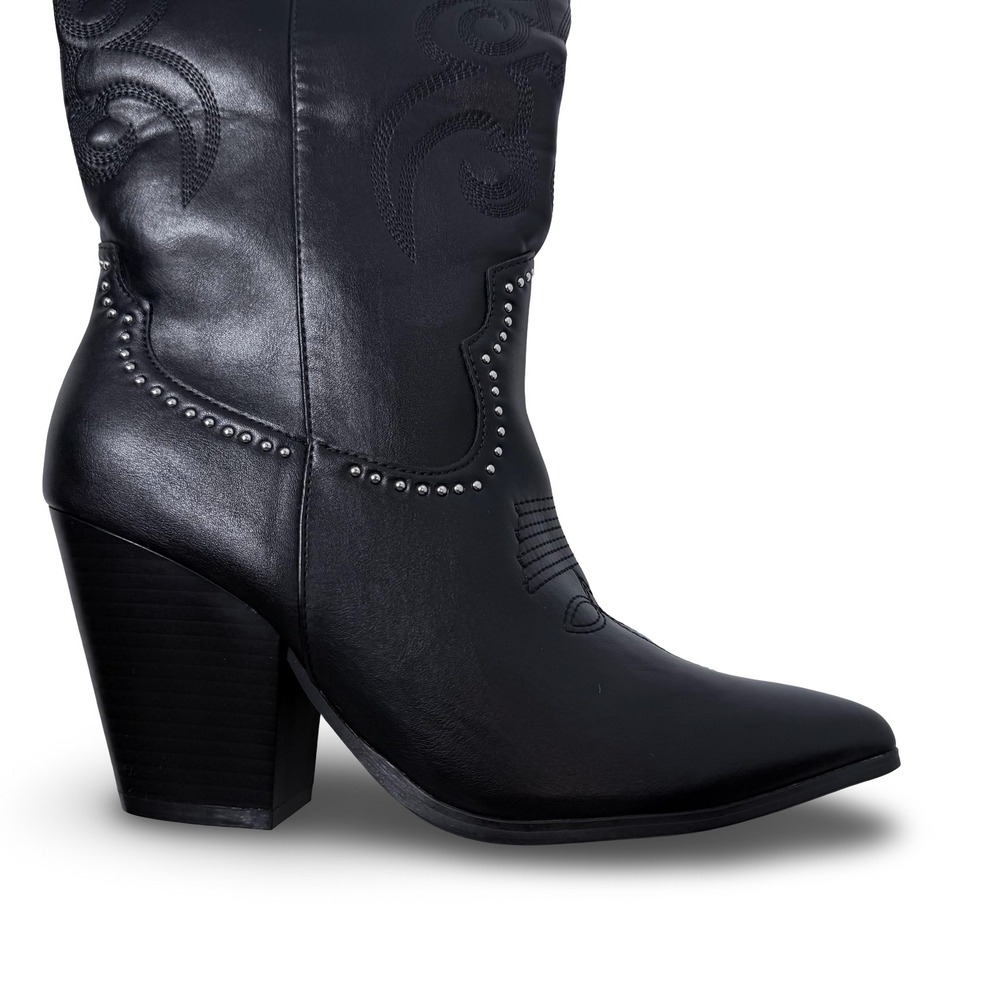 Fashion Womens Black Embroidered Studded Cowboy Western Boots Size 41 US 9 NEW - Picture 11 of 16